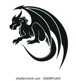 Dragon symbol, black and white silhouette illustration vector, isolated on white background