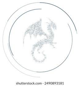 The dragon symbol filled with dark blue dots. Pointillism style. Vector illustration on white background