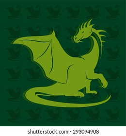 Dragon symbol, green dragon icon, vector dragon illustration, traditional reptile image, green reptile badge, game logo design.