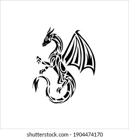 Dragon Symbol Logo. Tattoo Design. Vector Illustration.
