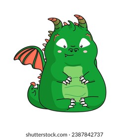 Dragon. Symbol of the New Year. 2024 New Year. Isolated сute cartoon green baby dragon. Clipart.