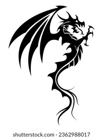 Dragon symbol tattoo, black and white vector illustration, isolated on white background