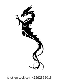 Dragon symbol tattoo, black and white vector illustration, isolated on white background