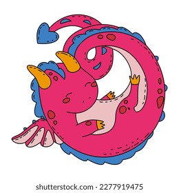 Dragon - a symbolic Chinese New Year 2024. A cute illustration for decorating children's clothes, creating stickers and prints for interior items. Cartoon style. Vector illustration. 