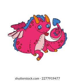 Dragon - a symbolic Chinese New Year 2024. A cute illustration for decorating children's clothes, creating stickers and prints for interior items. Cartoon style. Vector illustration. 