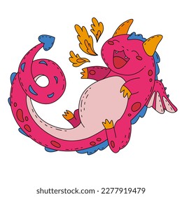 Dragon - a symbolic Chinese New Year 2024. A cute illustration for decorating children's clothes, creating stickers and prints for interior items. Cartoon style. Vector illustration. 