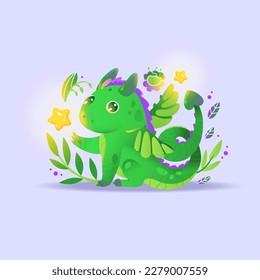 Dragon - a symbolic Chinese New Year 2024. A cute illustration for decorating children's clothes, creating stickers and prints for interior items. Cartoon style. Vector illustration. 