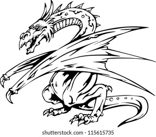 Dragon tattoo. Back and white vector illustrations.