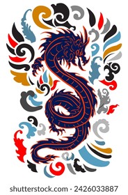 Dragon tattoo, Beautiful color Japanese on water splash background