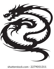 Dragon tattoo in black on a white background. Vector illustration for your design