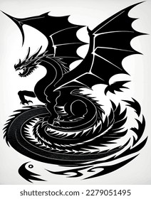 Dragon tattoo in black on a white background. Vector illustration for your design