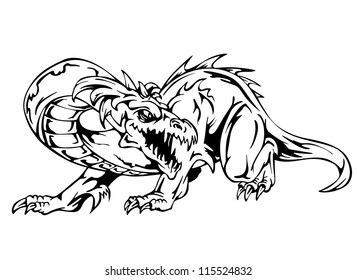 Dragon tattoo. Black and white vector illustration.