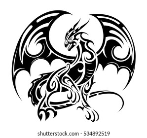 Dragon tattoo design standing with spreading wings