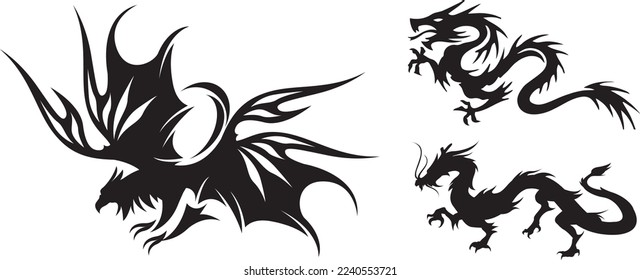 Dragon Tattoo. dragon Flying, vector illustration, isolated background.
