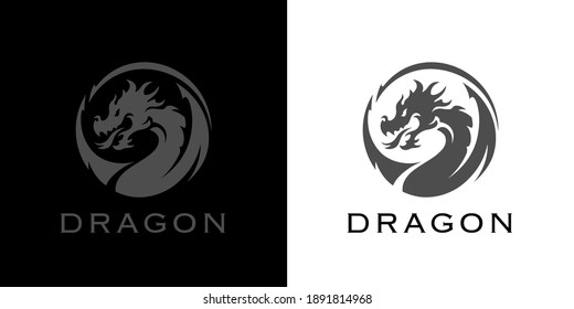 Dragon tattoo logo. Year of the dragon icon. Chinese zodiac symbol. Martial arts emblem. Mythological beast sign. Vector illustration.