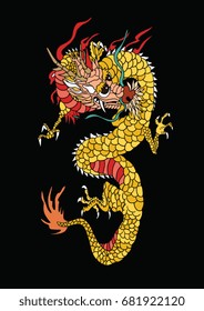dragon tattoo patch embroidery illustration
