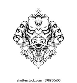 Dragon tattoo T-shirt design. Head of the Asian tiger. Gothic style.
