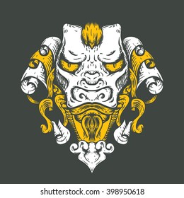 Dragon tattoo T-shirt design. Head of the Asian tiger. Gothic style.