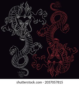 Dragon tattoo with two colors and background tattoo style