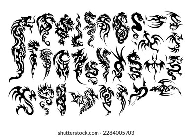 dragon tattoo vector art illustrator set isolated on white backround 