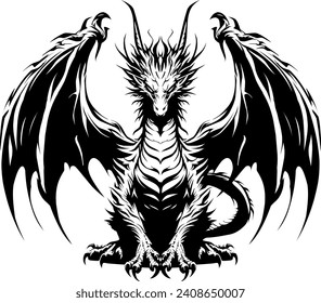 Vector de tatuajes Dragon, ideal para tatuajes o logos, con líneas nítidas y detalles intrincados para una representación potente y elegante