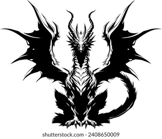 Vector de tatuajes Dragon, ideal para tatuajes o logos, con líneas nítidas y detalles intrincados para una representación potente y elegante