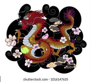 Dragon tattoo.Dragon sticker for tattoo.Sticker Chinese dragon for new year.