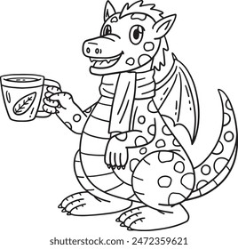 Dragon with Tea Isolated Coloring Page for Kids