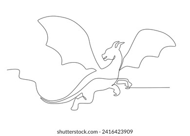 A dragon that has a shape like a flying horse. Dragon one-line drawing