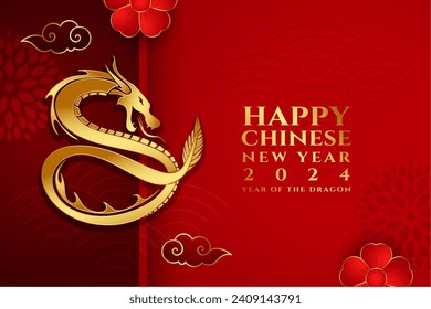 dragon themed 2024 chinese new year wishes background design vector