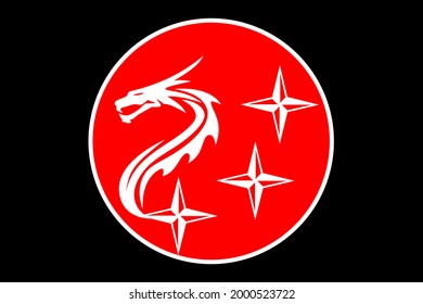 dragon and three stars symbol logo isolated on red background