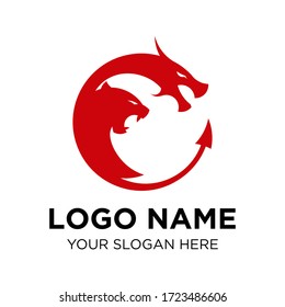 Dragon and Tiger  in cyrcle vector, logo template