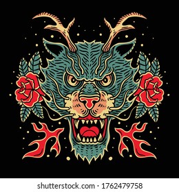 dragon traditional tattoo design vector