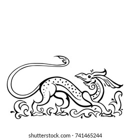 Dragon. Traditional Vector illustration for coloring book. Ethnic tattoo style.