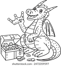 Dragon with Treasure Chest Isolated Coloring Page