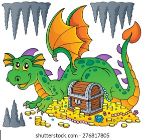 Dragon with treasure theme image 1 - eps10 vector illustration.