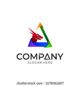 Dragon in triangle shape logo design. Colorful logo style.