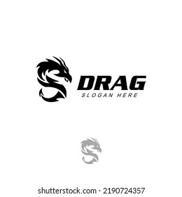 dragon tribal icon symbol black and white vintage template for labels, emblems, badges or logo design template