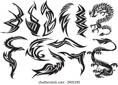 Dragon & Tribal Tattoo Vector Elements