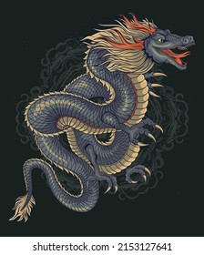 Dragon vector art illustration apparel tattoo design, Perfect for design of t-shirts, stickers, merchandise, etc.