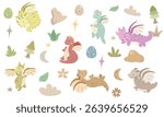 dragon vector art. summer Cartoon style.  Cute dragon clipart. Year of the dragon. Dragon egg. Fantasy clipart. Baby shower. Digital download