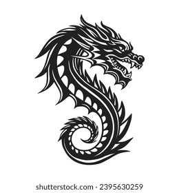 Dragon vector black silhouette art. Chinese New Year symbol Doodle fantasy oriental monster asian character beast logo