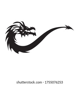 Дракон силуэт. The Dragon. Vector black silhouette for tattoo. Isolated white background.