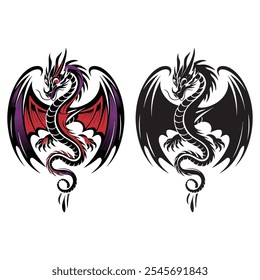 Dragon vector chines dragon vector, tribal dragon and tattoo vector art, logo design icon