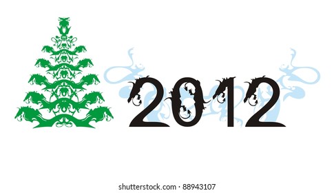 Dragon vector christmas tree and New Year 2012