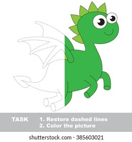 Dragon in vector colorful to be traced. Restore dashed line and color the picture. Visual game for children. Worksheet to be colored.