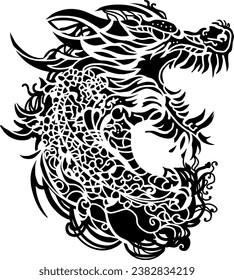 Dragon, vector drawing, chinese dragon, new year, Happy Chinese new year 2024 Zodiac sign, year of the Dragon, Traditional Chinese Dragon. Set of Chinese character translate, vector 