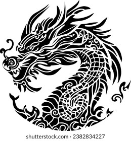 Dragón, dibujo vectorial, dragón chino, Año nuevo, Signo de feliz año nuevo chino 2024 Zodiaco, año del dragón, Dragón chino tradicional. Traducción de caracteres chinos, vector 