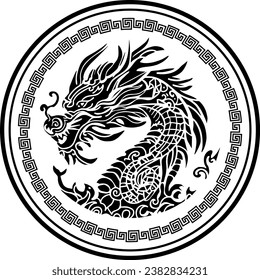 Dragón, dibujo vectorial, dragón chino, Año nuevo, Signo de feliz año nuevo chino 2024 Zodiaco, año del dragón, Dragón chino tradicional. Traducción de caracteres chinos, vector 