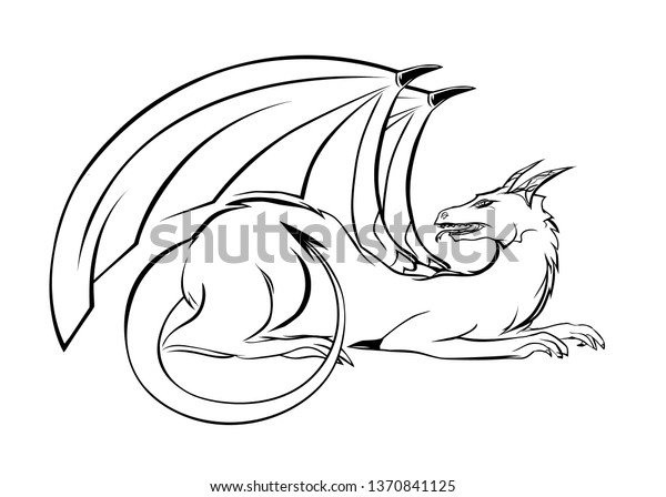 Dragon Vector Engraving Sketch Ancient Firebreathing Stock Vector